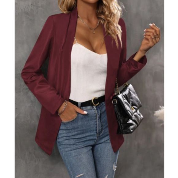 Classic khaki business casual open front blazer - Picture 15 of 16